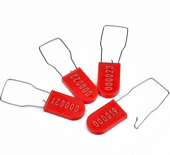 100PCS Plastic Padlock Security Seals Metal Wire Padlocks Electric Meter Seal Disposable Anti-Tamper Lock Numbered Anti Tamper Tag Hasps Red