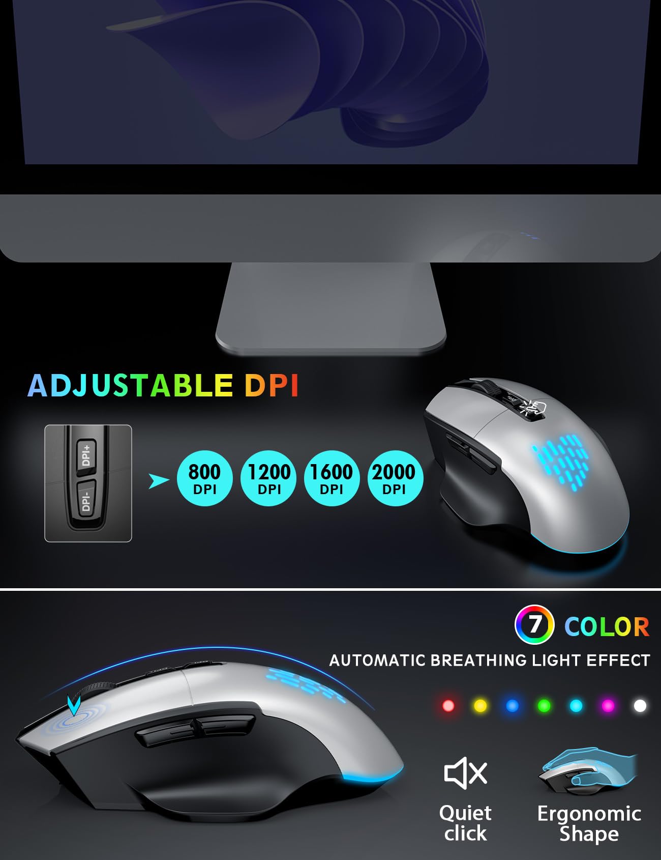 SABLUTE Wireless Keyboard and Mouse Combo, Backlit Scissor Keys, Wrist Rest