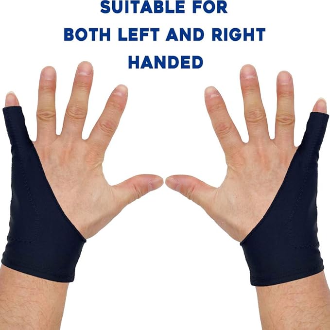 AKX Artist Drawing Glove Small - 2 Pack Palm Rejection for iPad - Smudge Guard, 1 Finger, Fingerless, Good for Left and Right Hand, Black | AK-010
