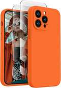 FireNova Designed for iPhone 13 Pro Max Case, Silicone [Camera Protection] Phone Case with [2 Screen Protectors], Soft Anti-Scratch Microfiber Lining Inside, 6.7 inch, Neon Orange New