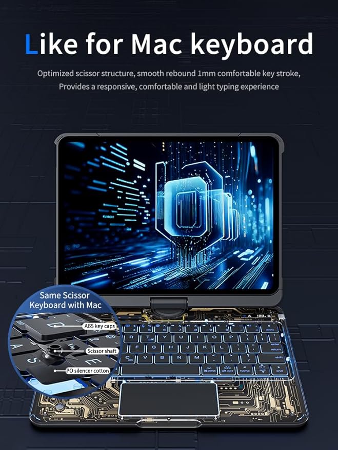 Transparent 360 for iPad keyboard case with Wireless Keyboard for iPad Air 13 inch(M3/M2, 2025/2024), Trackpad, 7 Color Backlight, 360° Rotating Stand for iPad Pro 12.9" 2018-2022(6/5/4/3 Gen)