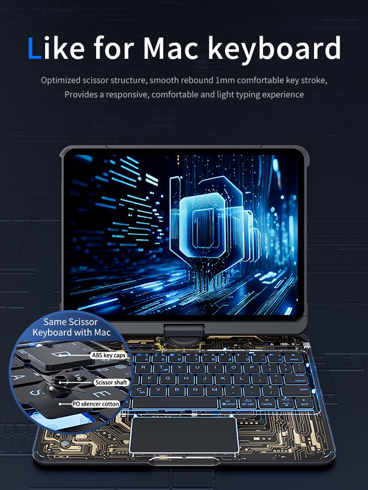 KARTICE Transparent Case with Wireless Keyboard for iPad Pro 13 inch (M4,2024), 7 Colors Backlight, Multi-Touch Trackpad, 360° Rotating Stand Case with Pencil Holder for iPad Pro 13