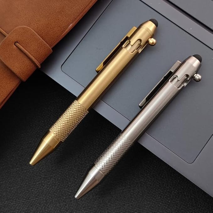 Cool Hand 4.9'' Titanium Bolt Action Pen Stylus for Touch Screen, Ballpoint Ink Refillable, Compact Size, Skelton Out Deep Pocket Clip for Easy Carring