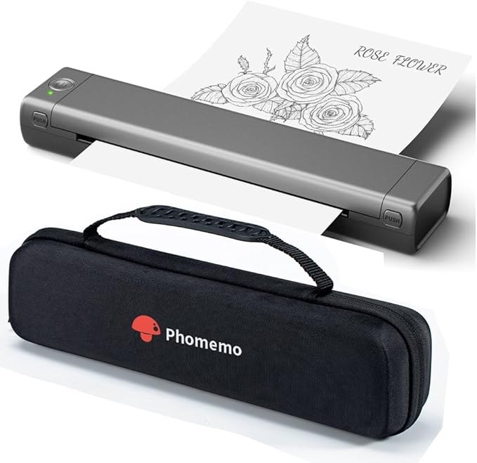 Phomemo Inkless Portable Printer for Travel - Wireless Thermal Printer Compatible with Phone & Laptop, Bluetooth Printers Supports 8.5" X 11" Letter Thermal Paper, Come with Carry Case