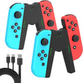 JINGDU Switch JoyCon Charging Grip Compatible with Nintendo Switch Standard & OLED Model, Play While Charging, Portable VShaped JoyCon Controller Charger with Charge Cable | 2PCS | Black