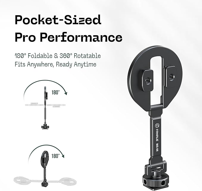 FANAUE MS-06 Magnetic Cold Shoe Mount | 360° Rotatable & Foldable | Aluminum Alloy Strong Magnetic Attachment | for Cameras, Phones, Microphones, and Photography Accessories