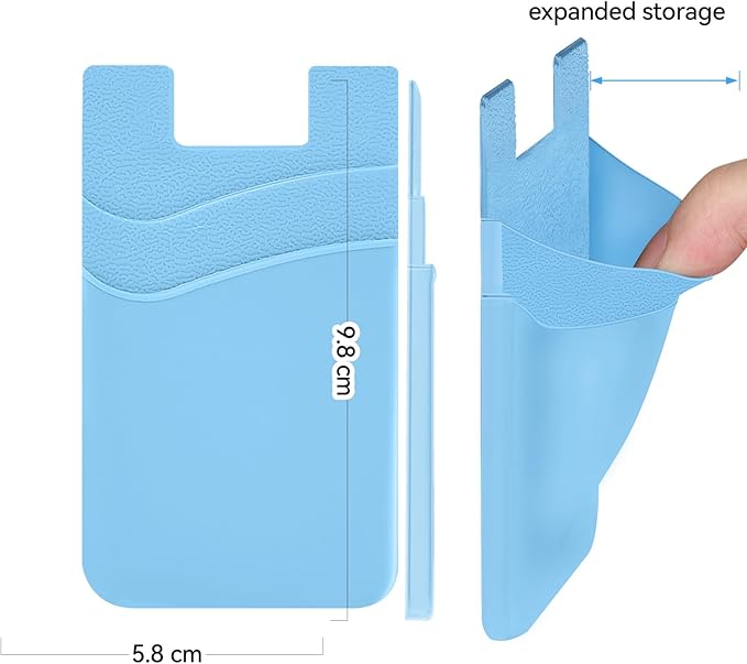 SS Card Holder for Phone Case - Silcone Stick On Credit Card Phone Wallet for Men & Women, Ultra-Thin & Portable, Compatible with iPhone/Android/Samsung Galaxy, Holds Cards & Cash, Hands-Free (5 pack)