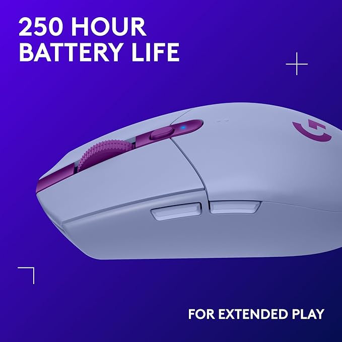 Logitech G305 LIGHTSPEED Wireless Gaming Mouse, Hero 12K Sensor, 12,000 DPI, Lightweight, 6 Programmable Buttons, 250h Battery Life, On-Board Memory, PC/Mac - Lilac
