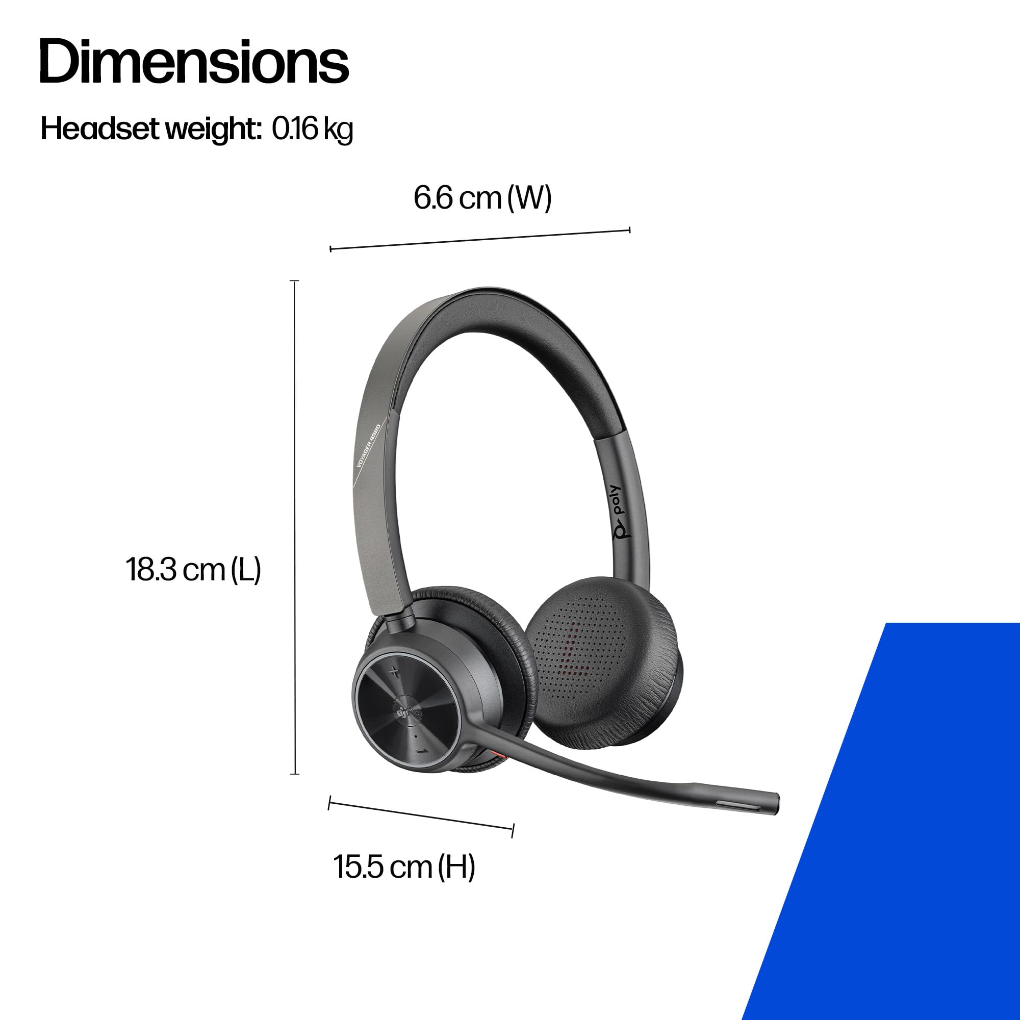 Poly Voyager 4320 UC Wireless Headset & Charge Stand - Noise-Canceling Wireless Headphones with Mic - Connect to PC via USB-C to USB-A Adapter, Cell Phone via Bluetooth, Microsoft Teams Certified