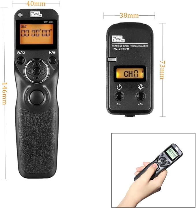Pixel LCD Wireless Shutter Release Remote Control TW283-DC0 Compatible with Nikon Z8 Z9 D3 D810A D3s D4 D5 D6 D800 D850 D800E D810A D810 D700 D500 D300 D300s D200 F100 F90 F90X F6 F5 N90s D1X D2H