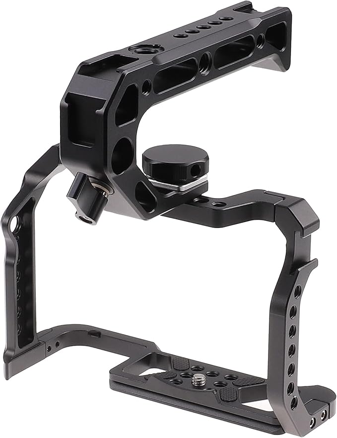 Hersmay R5 R6 Cage with Top Handle,Aluminium Alloy Camera Cage for Canon EOS R5 R6 Mirrorless Cameras, Vlogging Video Shooting Filmmaking Rig Stabilizer with 1/4" Mounting and 3/8" Arri Locating Hole