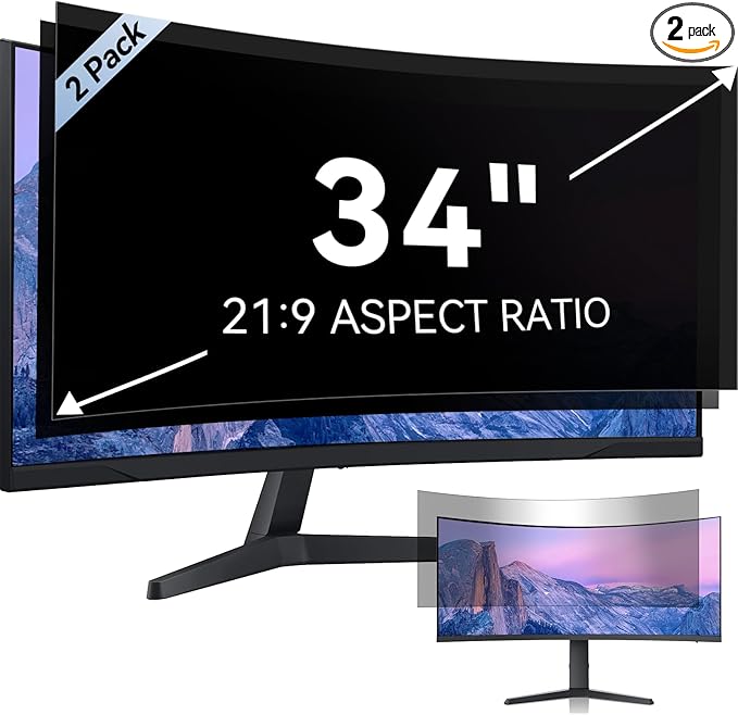 [2-Pack] 34 Inch Computer Privacy Screen for 21:9 Aspect Ratio Widescreen Monitor, Eye Protection Anti Glare Blue Light Computer Monitor Privacy Filter, Removable Anti-Scratch Screen Protector Film 34