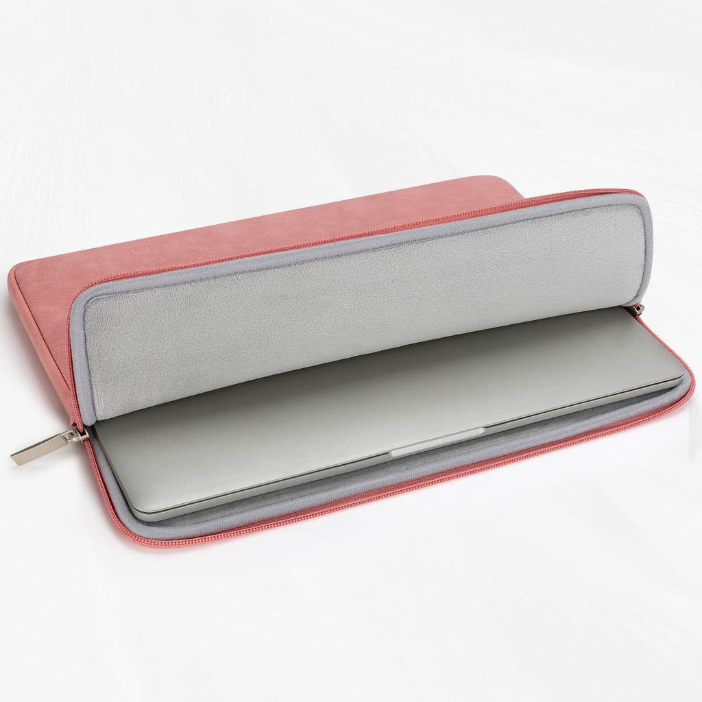 RAINYEAR 14 Inch Laptop Sleeve PU Suede Leather Case Padded Cover, Coral