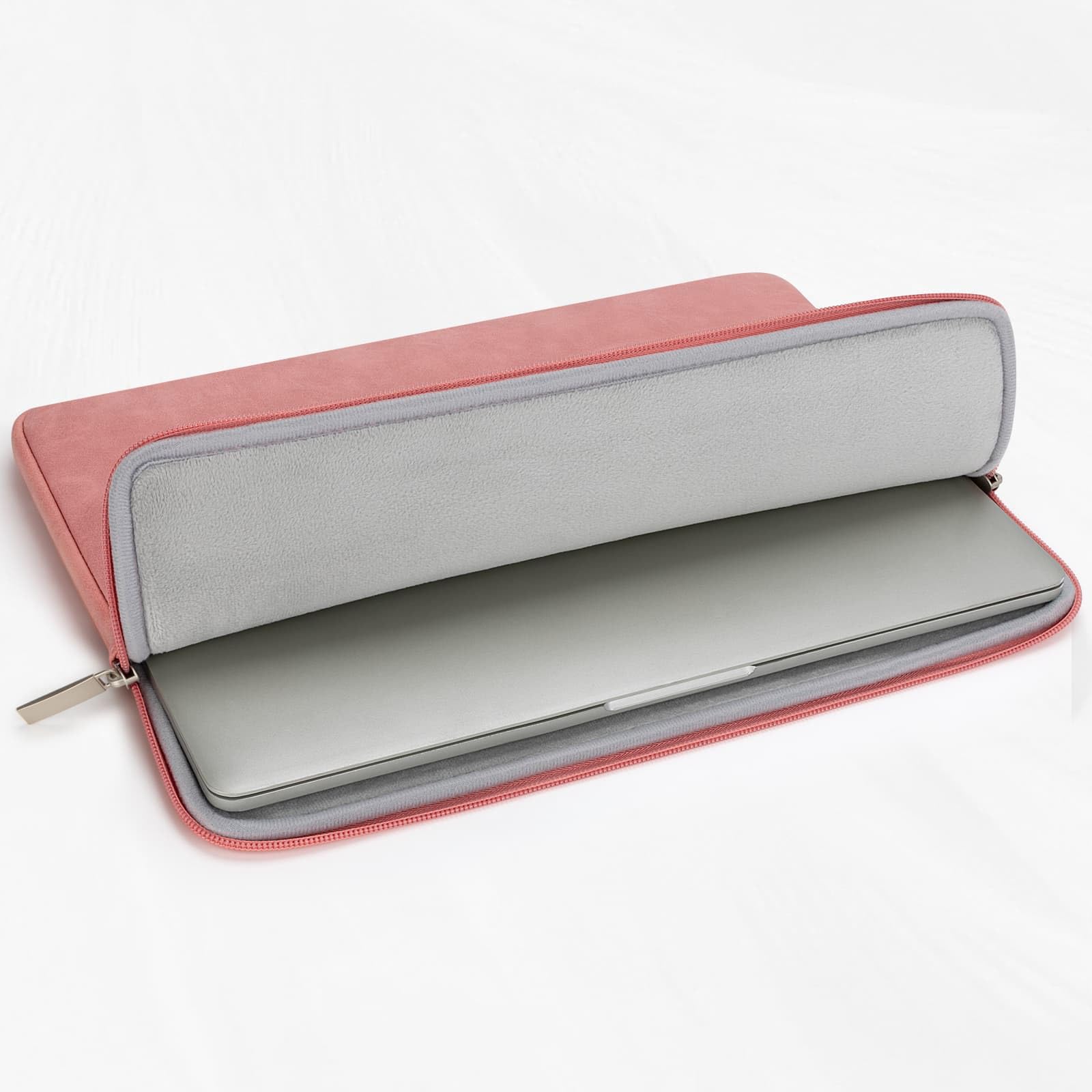 RAINYEAR 14 Inch Laptop Sleeve PU Suede Leather Case Padded Cover, Coral