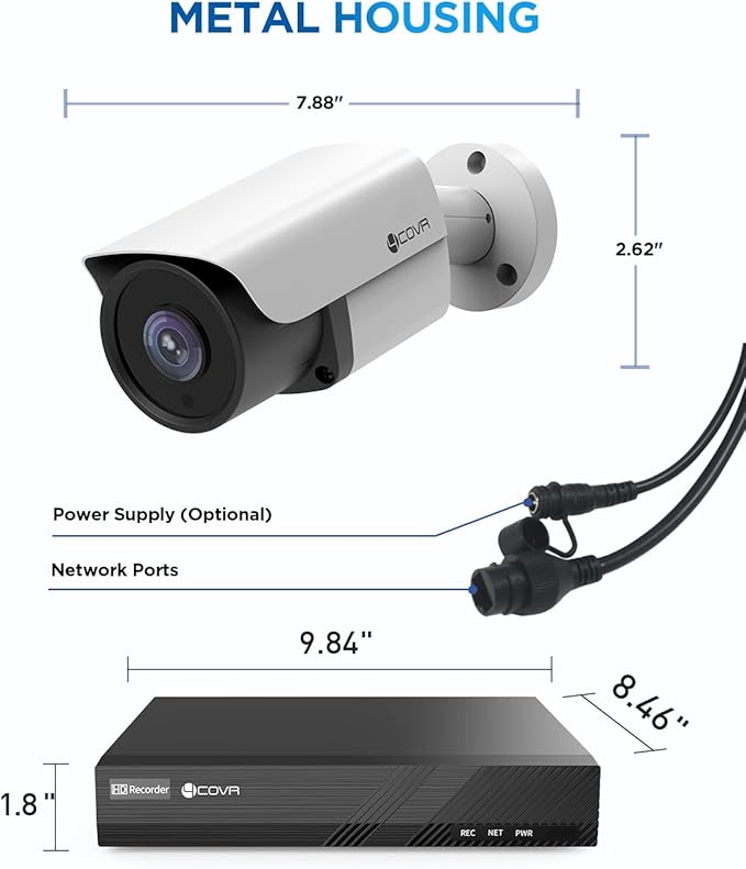 4COVR 4 Camera Security System, 8CH 8MP H.265 UHD NVR with 2TB HDD, 4Pcs Bullet 5MP Wired PoE IP Camera with Audio, IP67 Weatherproof, Person Vehicle Detection & Night Vision, LY37EX5M0804