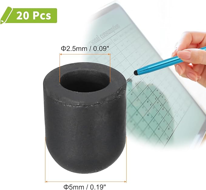 MECCANIXITY 20Pcs Replacement Stylus Pen Tips 5mm Conductive Capacitive Touch Screen Pens Tips Silicone Rubber, Black