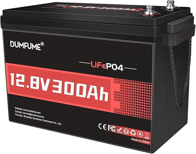 12V 300Ah Lithium LiFePO4 Battery,200A BMS Max.3840W Load Power,Rechargeable Lithium Iron Phosphate Battery for Solar Energy Storage,Backup Power,RV,Camping