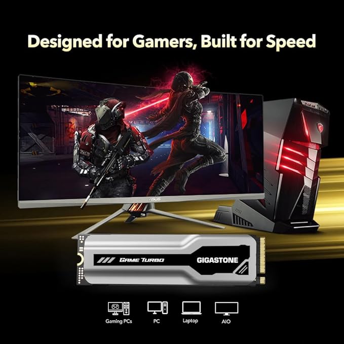 Gigastone M.2 SSD 1TB PCIe 3.0 NVMe SSD 3,400MB/s Internal Gaming Solid State Hard Drive Turbo Speed Heatsink Cooling Heat Dissipation PC Laptop Storage for Gamers Video Editing Creators