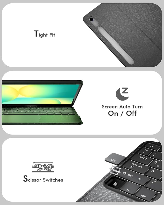 Doohoeek Keyboard Folio for Samsung Galaxy S10 Fe 10.9" 2025 / S9 FE / S9, Bluetooth Keyboard Touch with 7-Color Backlit & Any-Angle Stand & Cover Case for Galaxy S10 Fe 10.9-Inch Accessory