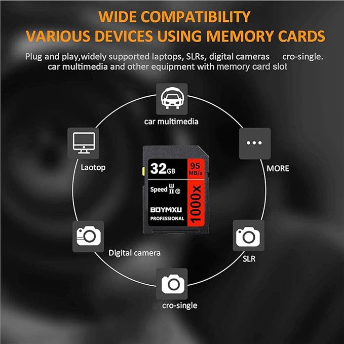 Professional 32GB Class 10 U3 Memory Card - Up to 95MB/s for Cameras & Camcorders - Red/Black