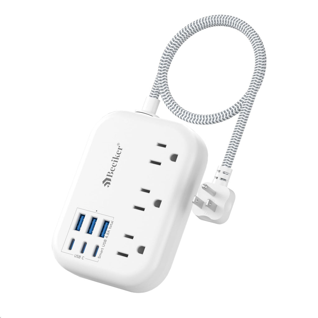 Beeiker Short Extension Cord 1 Ft,6 USB (3 USB C) Power Strip,3 Outlets