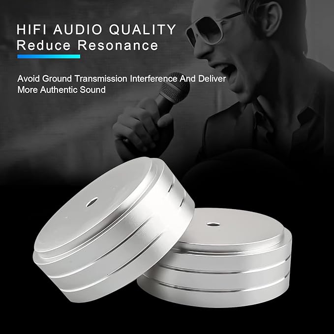 Tertullus 4 Pcs Turntable Feet Aluminum HiFi Turntable Isolation Feet Aluminum Stand Speakers Spikes Audio Pads 58x22mm for HiFi Amplifier/Speaker/Turntable/Player(Silver)