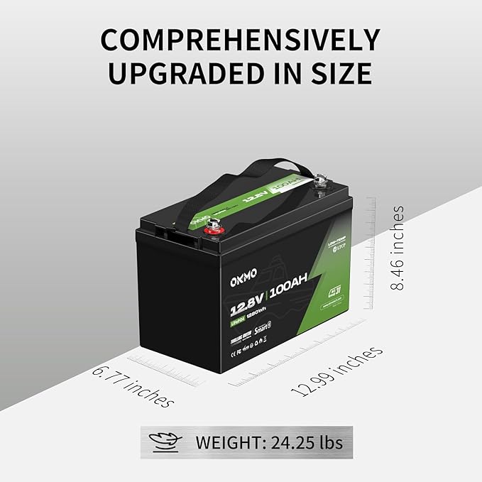 OKMO 12V 100Ah TM LiFePO4 Battery, Lithium Battery 150A BMS with Bluetooth, 10 Years Lifetime 15000+ Deep Cycles,for Marine, RV, Trolling Motor, Boat, Camper, Low Temperature Protection