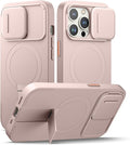 SURITCH for iPhone 13 Pro Case with Magnetic Camera Slide Cover and Adjustable Kickstand, Compatible with MagSafe, Shockproof Bumper Case Slim Protective Cover for iPhone 13 Pro 6.1 Inch, Pink