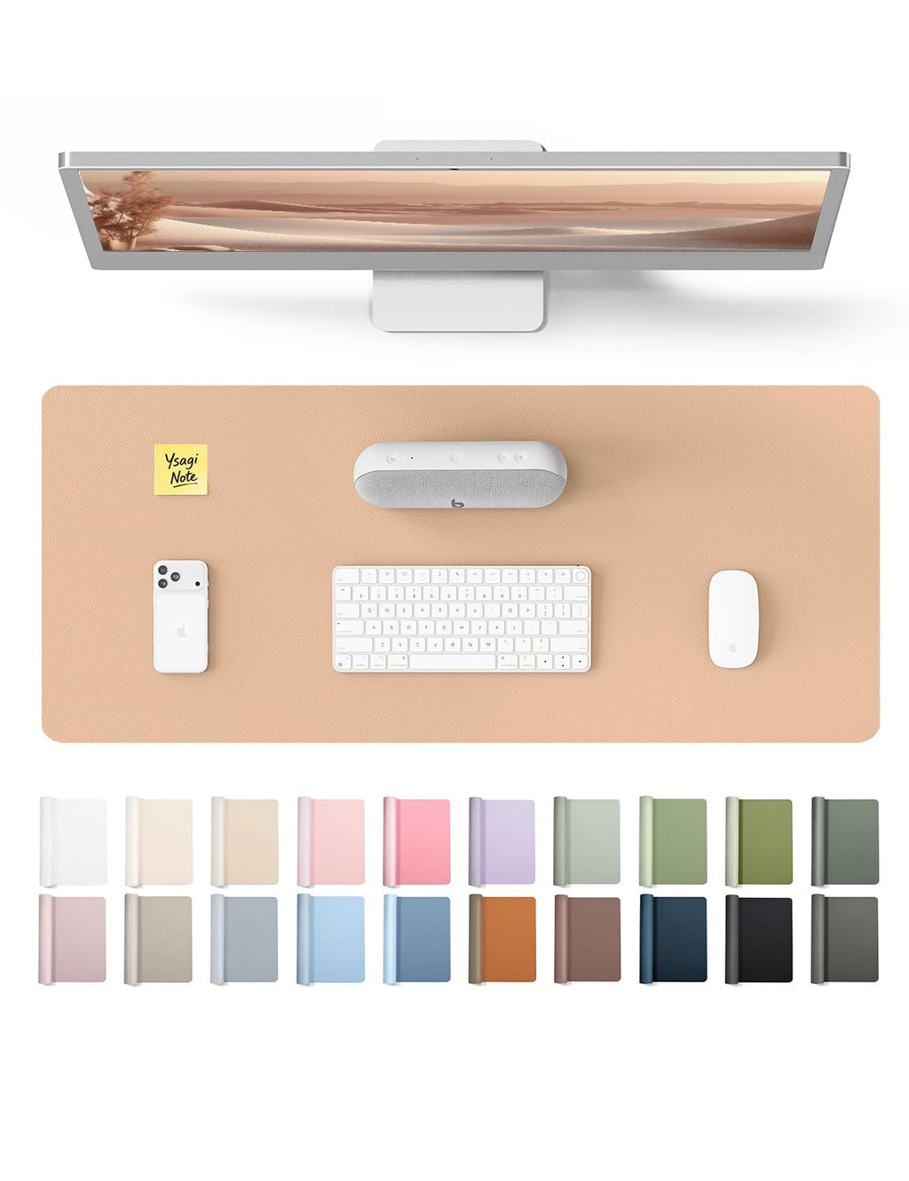 YSAGi Large Extended PU Leather Desk Pad Protector – Non-Slip Waterproof Desk Mat for Office & Home, Easy Clean Mouse Pad & Laptop Writing Blotter 35.4"x17" Black — 23.6" x 13.8"