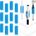 12 Pack Pen Holder for Desk, Silicone Pencil Holder with 12 Extra Adhesive Stickers, Adhesive Pen Holder & Marker Clip for Classroom Office Desk or Any Surface, Teacher Accessories Supplies (Blue)