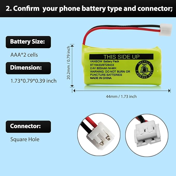 BT18433/BT28433 2.4V 800mAh Ni-MH Cordless Phone Battery, Also Compatible with AT&T BT184342/BT284342 BT8300 BT1011 BT1018 BT1022 BT1031 2SN-AAA55H-S-J1 CS6120 CS6209 CL80109 EL52419 (Pack 3)