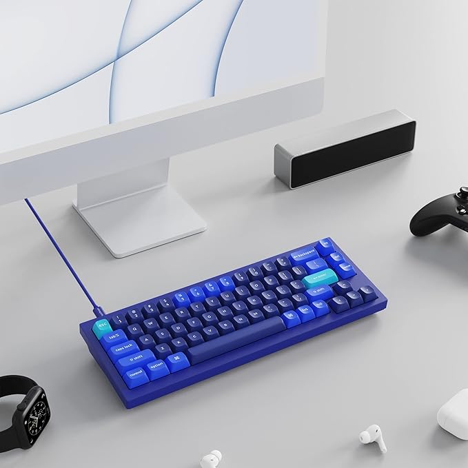 Keychron Q2 Wired Custom Mechanical Keyboard, QMK/VIA Programmable Macro, Full Aluminum, Hot-Swappable Gateron G Pro Red Switch, 65% Layout Double Gasket Compatible with Mac and Windows - Blue