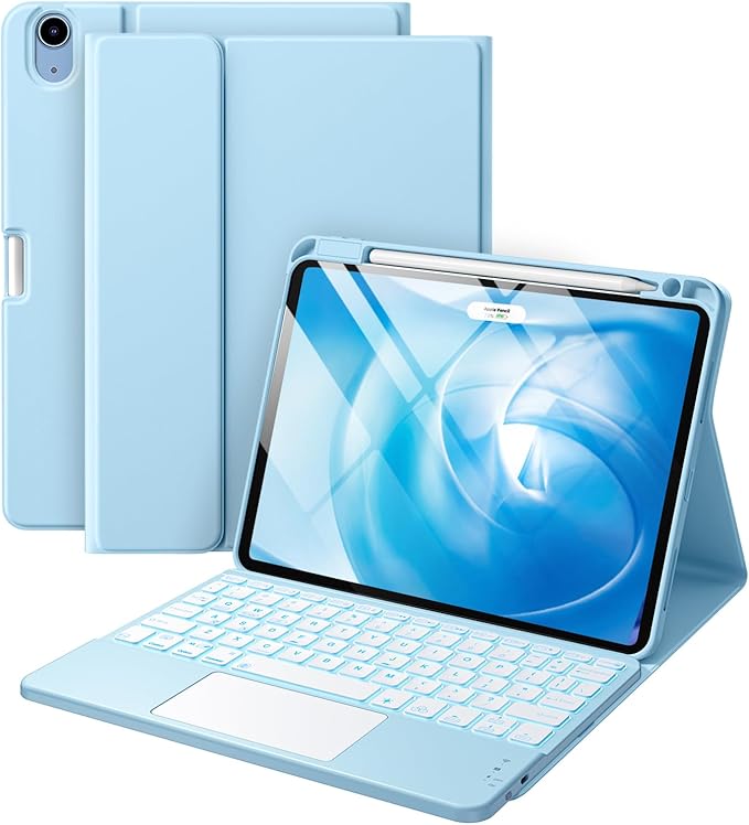 Compatible with iPad Air 11 Inch & Air 5th/ Air 4th Generation Case with Keyboard - Multi-Touch Trackpad, 7-Color Backlit, Detachable Folio Cover for Air 11-inch M3/M2 (2025/2024) (Sky Blue)