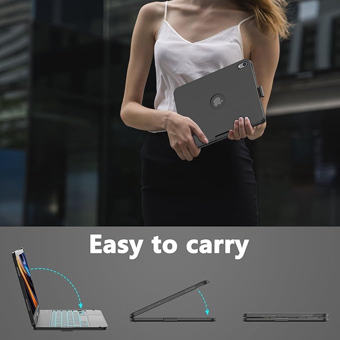 HOTLIFE for iPad A16 11th Generation/10th Generation Case with Keyboard,Touch Keyboard for iPad 11" /10th Gen 10.9 inch 2022-10 Color Backlight, 360° Rotatable Protective Cover (Black)