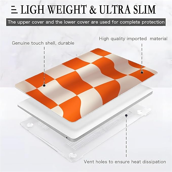 Compatible with MacBook Air 13.3 13.6 Inch Case 2022 2021 2020 2019 Plastic Hard Shell Case Cover,13.6 Air (A2681) M2 2022, Orange and White Checkered Flag