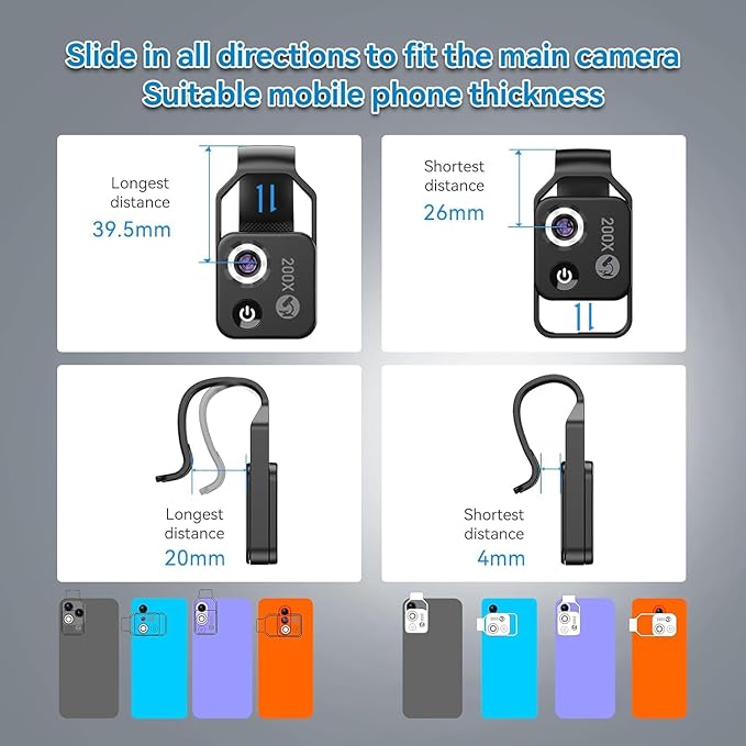 APEXEL 200X Phone Microscope Lens, Nano Zoom Phone Micro Lens for iPhone Android with LED Light CPL Universal Clip, Nanozoom Mini Pocket Digital Microscope, Portable Smartphone Macro Lens Camera