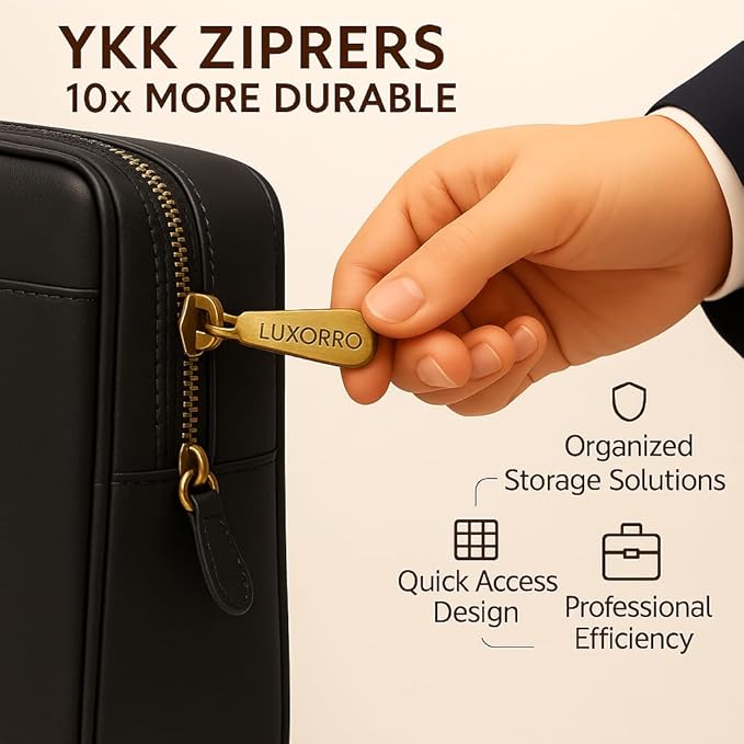 Luxorro Professional Leather Briefcase for Men with YKK Zippers – TSA-Friendly, Fits 17" Laptop, Handcrafted Full-Grain Leather, Ideal Executive Gift (Black)