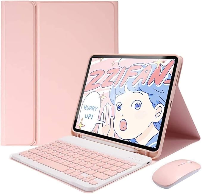 Keyboard Case for iPad Air 11 inch (M3 2025/M2 2024) with Mouse, Case for iPad Air 5th/4th Gen with Keyboard Cover with Pencil Holder, Pink
