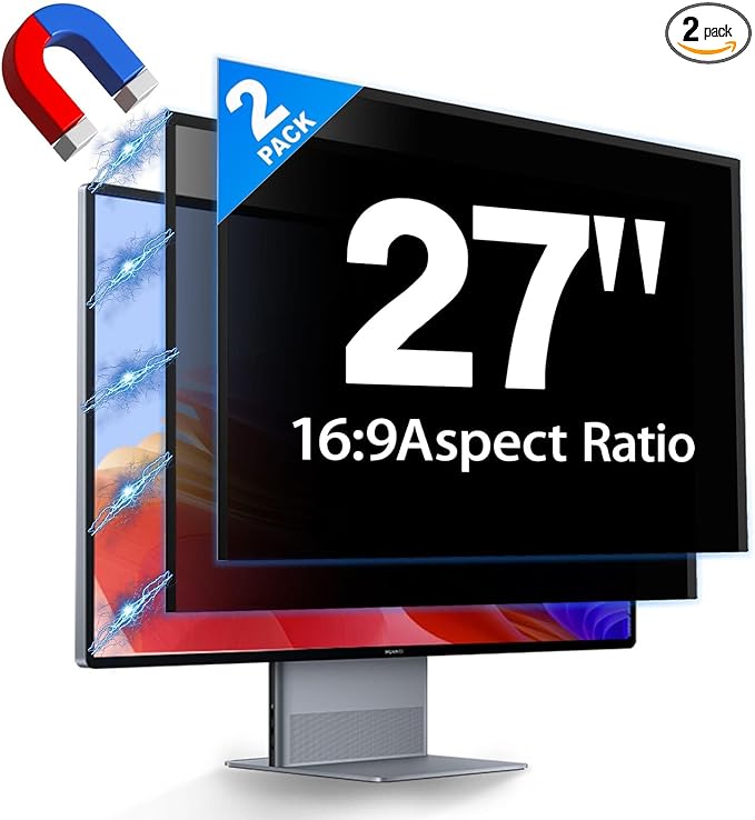 2 Pack Hidden Design Magnetic Computer Privacy Screen Filter 27 inch for Frameless Monitor 16:9 Widescreen, Removable Anti Blue Light Privacy Shield, Anti-Glare Protector