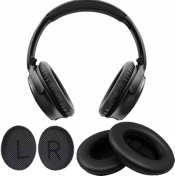 Ear Pads for Bose Quiet Comfort 35 Soft Protein Leather Replacement Earpads Ear Cushions Ear Pad for Bose QC 45/35 / 25/15 QC2 / Ae2 / Ae2i / Ae2W / Sound Link/Sound True (QC35-Black&Black)