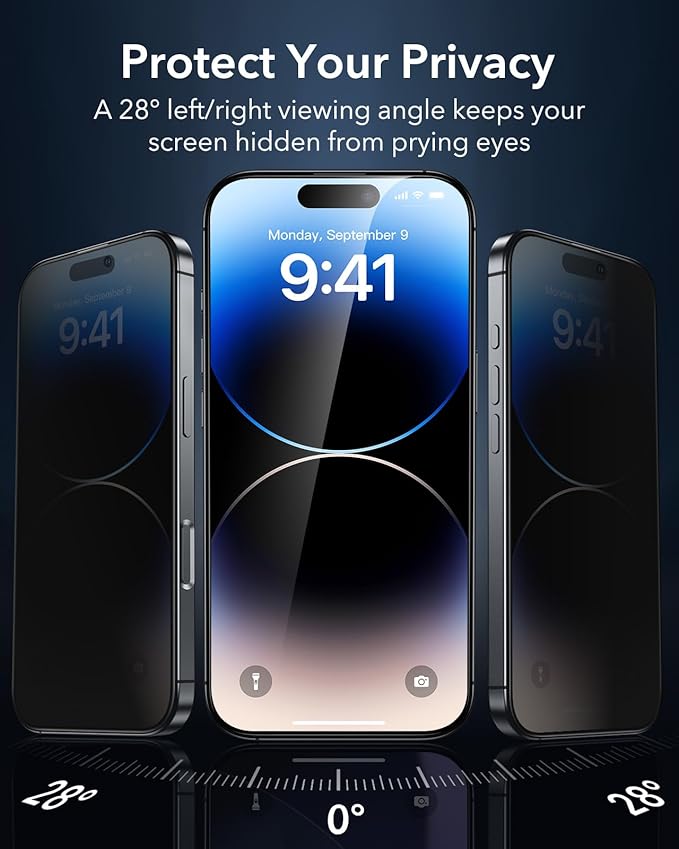 ESR 3 Pack 9H+ Glass for iPhone 14 Pro Privacy Screen Protector, [Military Grade Shatterproof & Longest Durable] Armorite Anti-spy Tempered Glass with UltraFit Tray