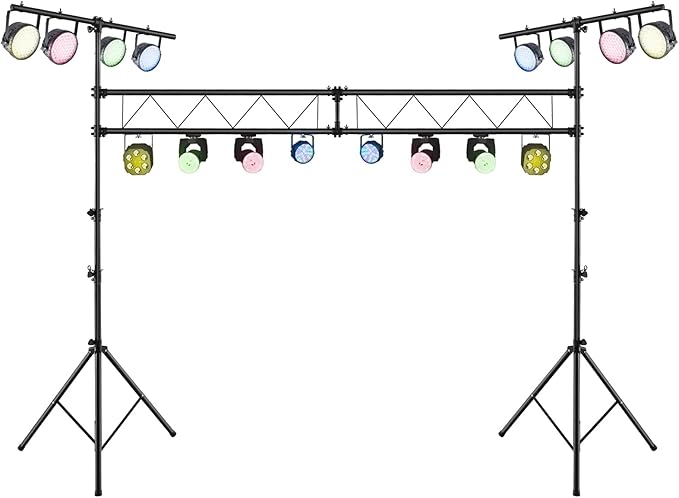 S AFSTAR DJ Light Stand, 14 FT Heavy Duty Metal Lighting Truss System W/Adjustable T Bars, 32 Mounting Points & Triangle Foot, Portable Truss DJ for Audio Stage, 220 Lbs Load (Lights Not Included)