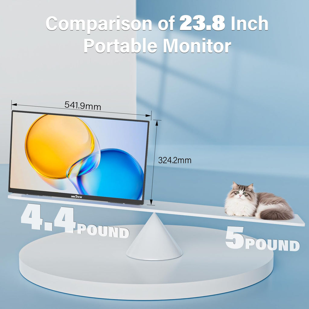 Innoview 23.8” 4K Large Portable Monitor, UHD (3840*2160) 100%sRGB IPS Speakers USB-C HDMI Work Home Second Monitor W/180°Adjustable Stand for Laptop, Desktop, Macbook, Phones, Tablet, PS5/4, Switch