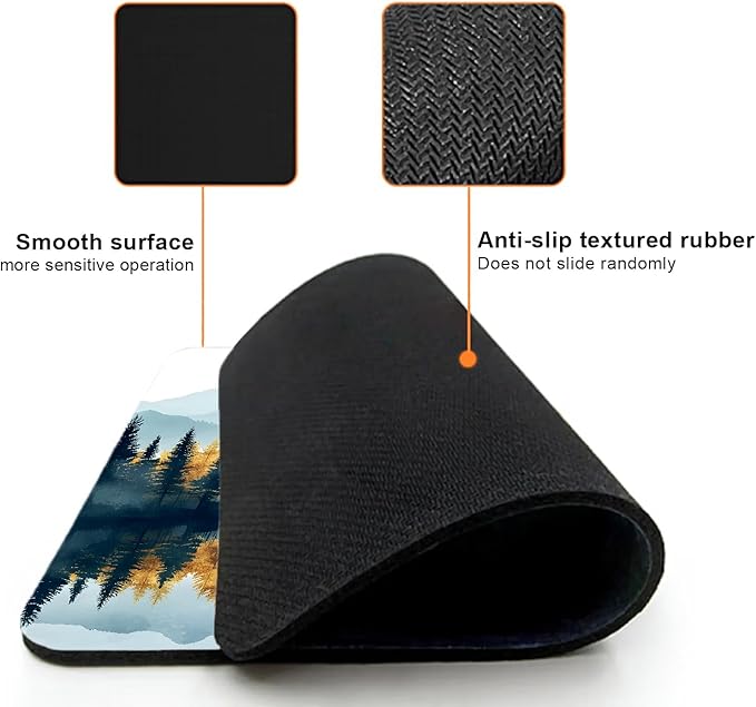 Mouse Pad, Cute Abstract Mountain Forest Mouse Pads for Desk, 9.5" x 7.9" Non-Slip Rubber Base Computer Mousepad with Women, Portable Square Design for Wireless Mouse and Pad Laptop Office & Travel