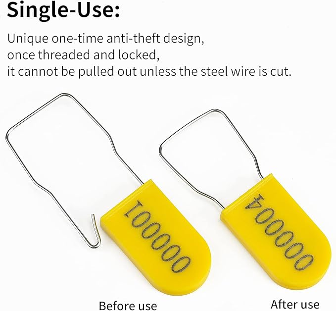 500PCS Plastic Padlock Security Seals Metal Wire Padlocks Electric Meter Seal Disposable Anti-Tamper Lock Numbered Anti Tamper Tag Hasps Yellow