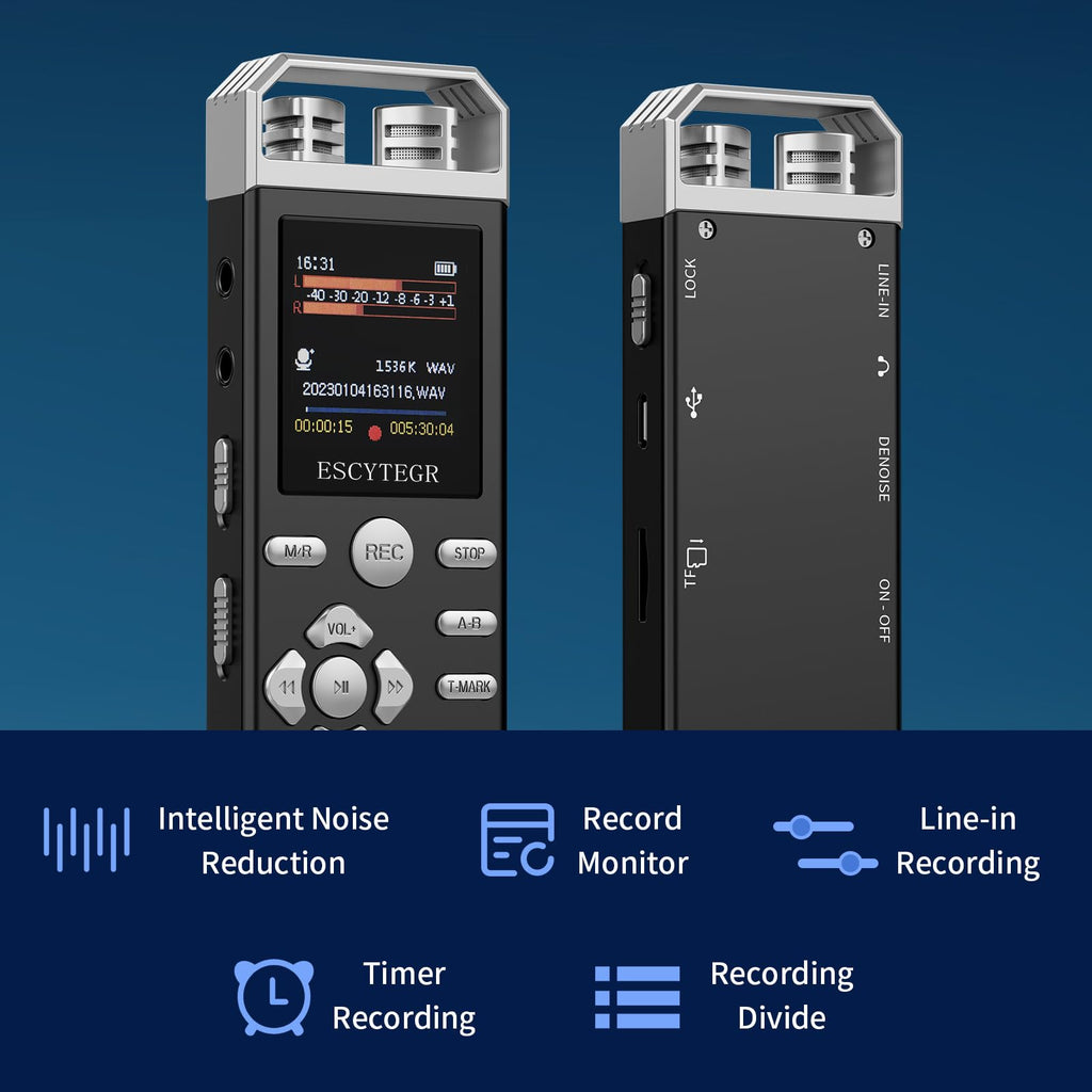 ESCYTEGR 144GB Digital Voice Activated Recorder 1536KBPS Audio Voice Recorder with Playback Recording Device Dictaphone Sound Tape Recorder with Password Protection for Lectures,Meetings