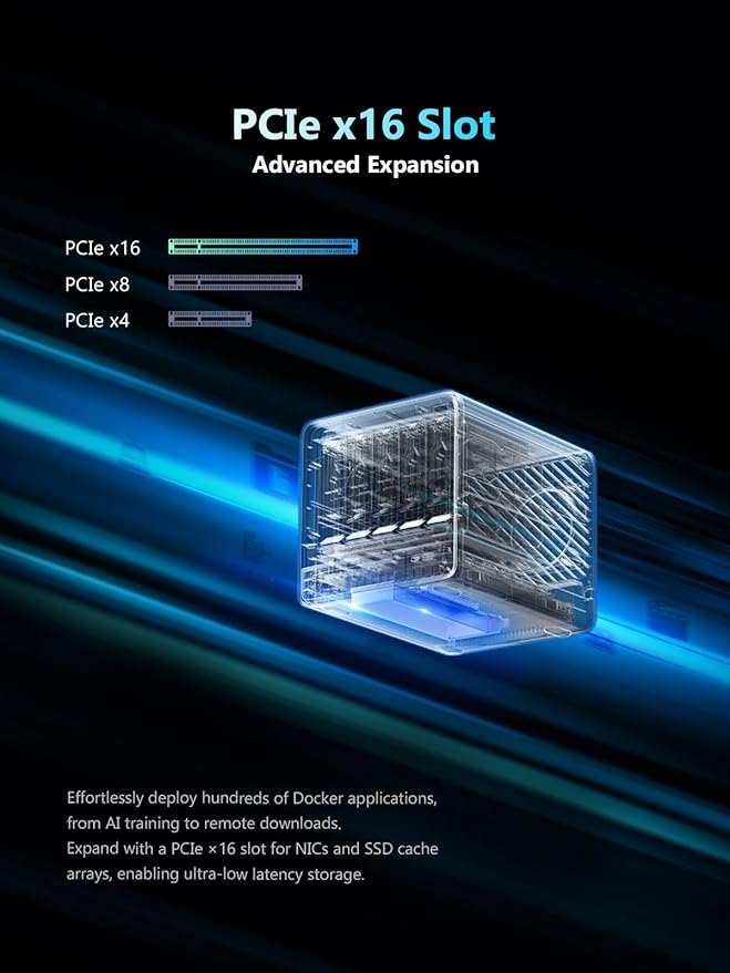 MINISFORUM N5 Pro 5-Bay Desktop AI NAS, AMD Ryzen AI 9 HX PRO 370(12C/24T) CPU, 16GB DDR5, 128G SSD, 1x10GbE, 1x5GbE, 2xUSB4, 8K HDMI, OCuLink, 1xM.2+2xU.2/M.2 Slot, Network Attached Storage(Diskless)