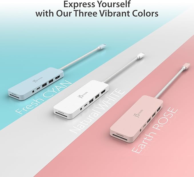 j5create USB-C Multi-Port Hub with Power Delivery with 4K HDMI/2 USB-A 5Gbps/PD 100W Charging SD&Micro SD/3.5mm Audio | for MacBook Pro&Air/iPad Pro/iMac/Surface/XPS/Thinkpad/Galaxy/and More(JCD373EC)