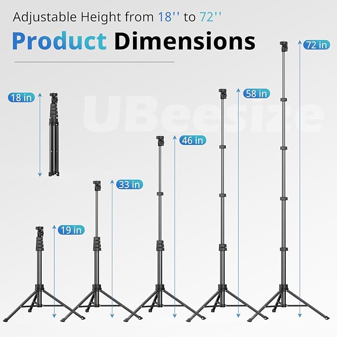 UBeesize 72" Phone Tripod & Selfie Stick, Camera Tripod Stand with Wireless Remote and Phone Holder,Compatible with iPhone Android, Perfect for Selfies/Video Recording/Live Streaming Black