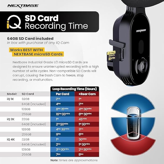 Nextbase 64GB U3 Micro SD Memory Card - with Adapter - Compatible with Nextbase in-Car Dash Cams Series 1 and 2